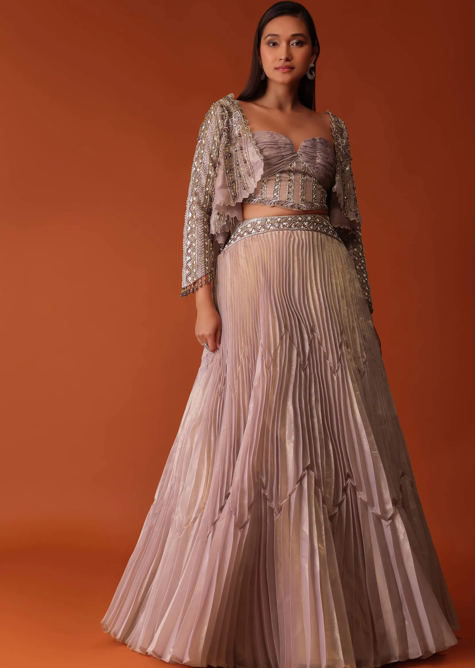 Onion Pink Organza Bridal Lehenga With Hand Embroidery