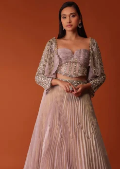 Onion Pink Organza Bridal Lehenga With Hand Embroidery