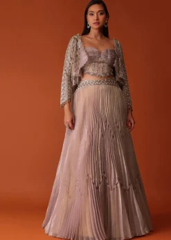 Onion Pink Organza Bridal Lehenga With Hand Embroidery