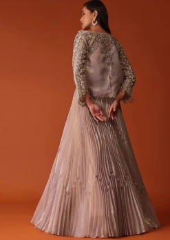 Onion Pink Organza Bridal Lehenga With Hand Embroidery