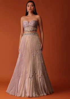 Onion Pink Organza Bridal Lehenga With Hand Embroidery