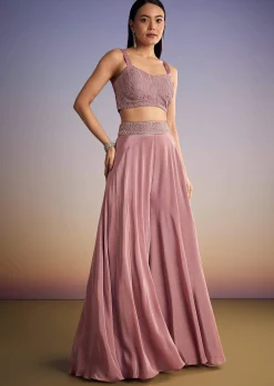 Onion Pink Organza Jacket Set With Cutdana And Beads Work