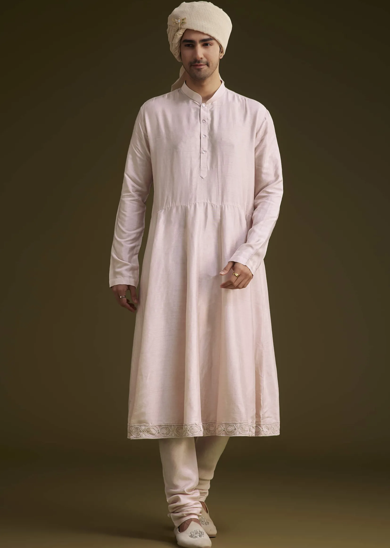 Onion Pink Raw Silk Sherwani Set With Dupatta