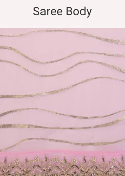 Onion Pink Saree In Organza With Foil Print And Embroidery