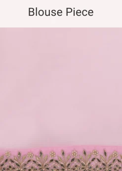 Onion Pink Saree In Organza With Foil Print And Embroidery