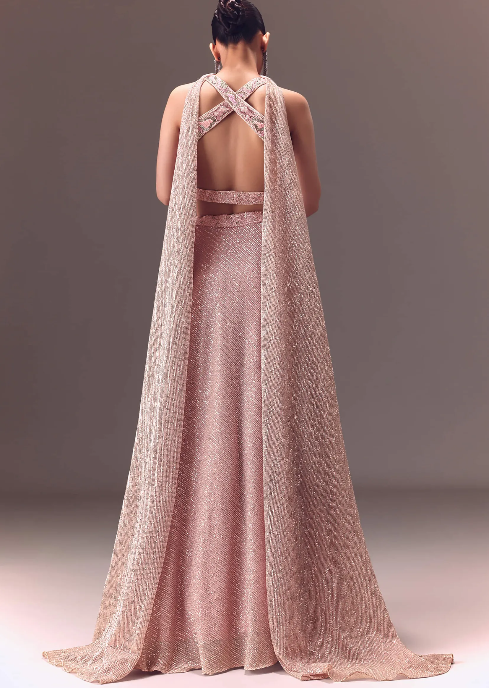 Onion Pink Sequin Embellished Lehenga Set With Choker Dupatta