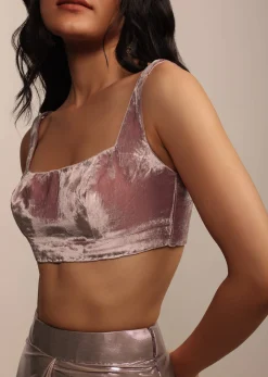 Onion Pink Sleeveless Blouse in Velvet With Scoop Neckline