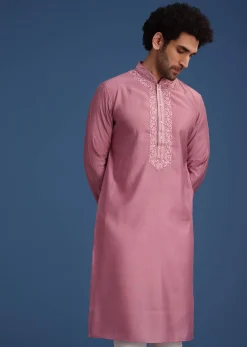 Onion Pink Thread Hand Embroidered Kurta Set