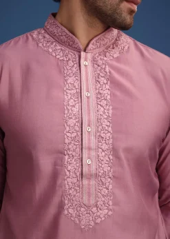 Onion Pink Thread Hand Embroidered Kurta Set