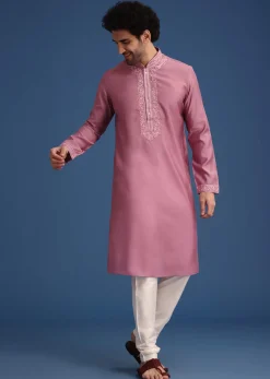 Onion Pink Thread Hand Embroidered Kurta Set