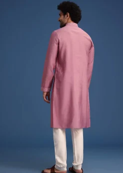 Onion Pink Thread Hand Embroidered Kurta Set