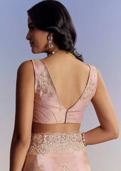 Onion Pink Tissue Saree With Gota Patti Moti And Cutdana Scallop Border