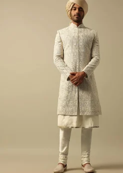 Opulent Beige Banarasi Silk Sherwani