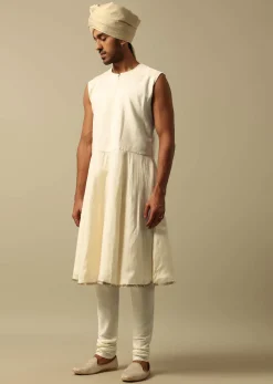 Opulent Beige Banarasi Silk Sherwani