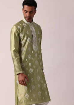 Opulent Gold Silk Kurta Set For Men