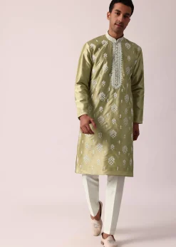 Opulent Gold Silk Kurta Set For Men