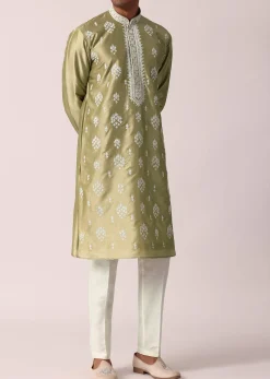 Opulent Gold Silk Kurta Set For Men