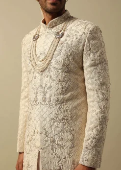 Opulent White Raw Silk Sherwani