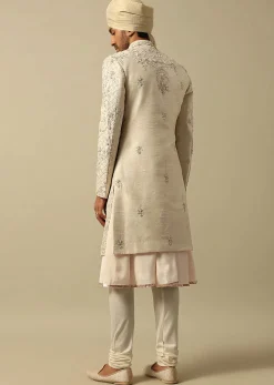 Opulent White Raw Silk Sherwani