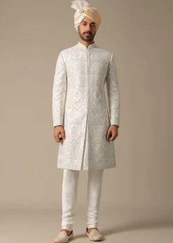 Opulent White Silk Sherwani Set