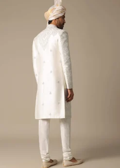 Opulent White Silk Sherwani Set