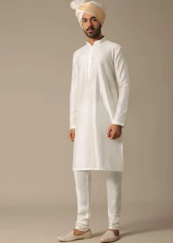 Opulent White Silk Sherwani Set