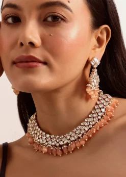 Orange And Gold Kundan Choker Set In Mix Metal