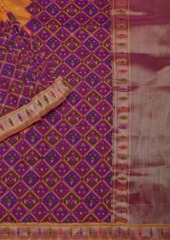 Orange And Pink Banarasi Ikat Patola Weave Saree With Unstitched Blouse Piece