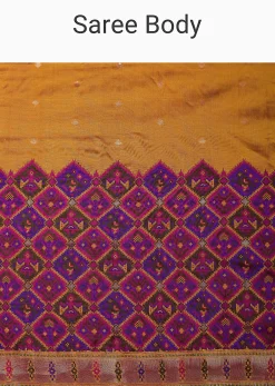 Orange And Pink Banarasi Ikat Patola Weave Saree With Unstitched Blouse Piece