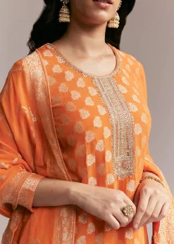 Orange Banarasi Georgette Kurta Set