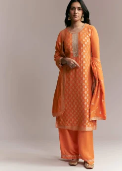 Orange Banarasi Georgette Kurta Set