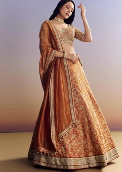 Orange Banarasi Lehenga With Embroidered Choli And Dupatta