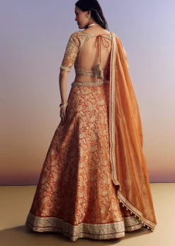 Orange Banarasi Lehenga With Embroidered Choli And Dupatta