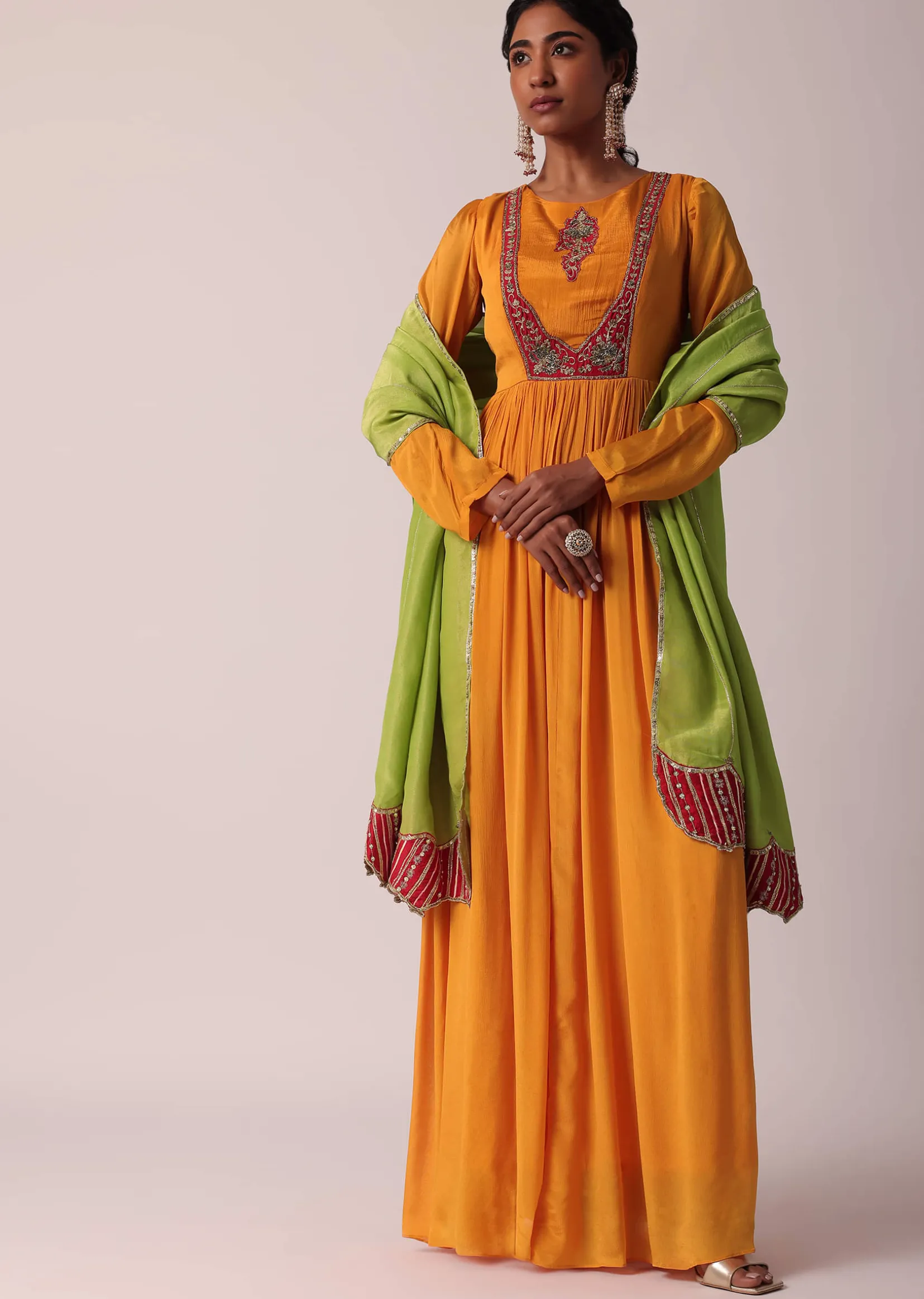 Orange Chiffon Anarkali With Dupatta