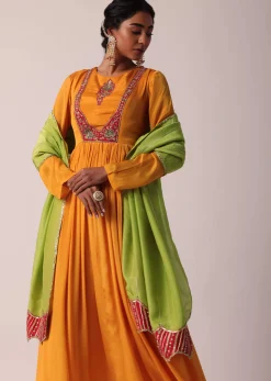 Orange Chiffon Anarkali With Dupatta