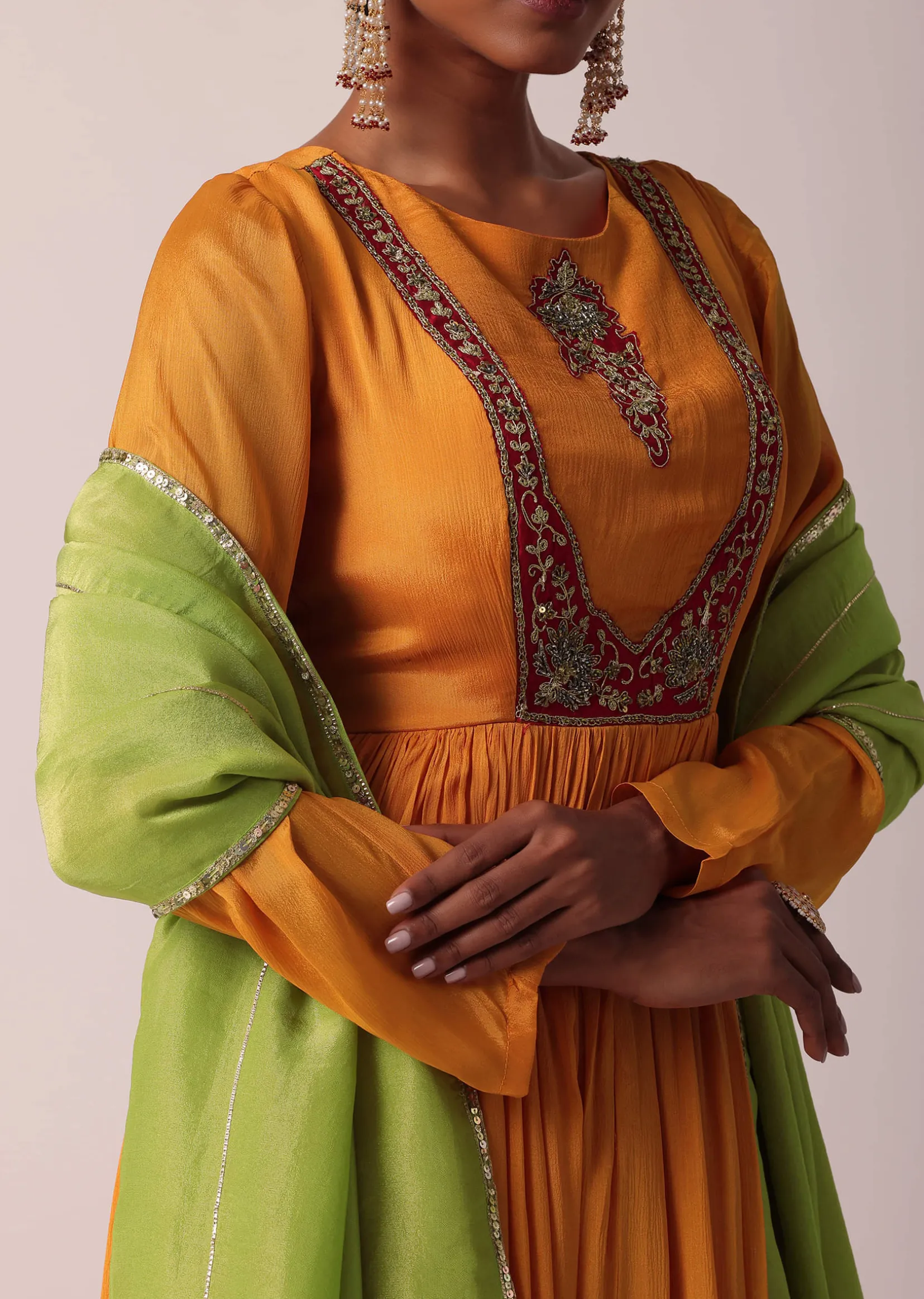 Orange Chiffon Anarkali With Dupatta