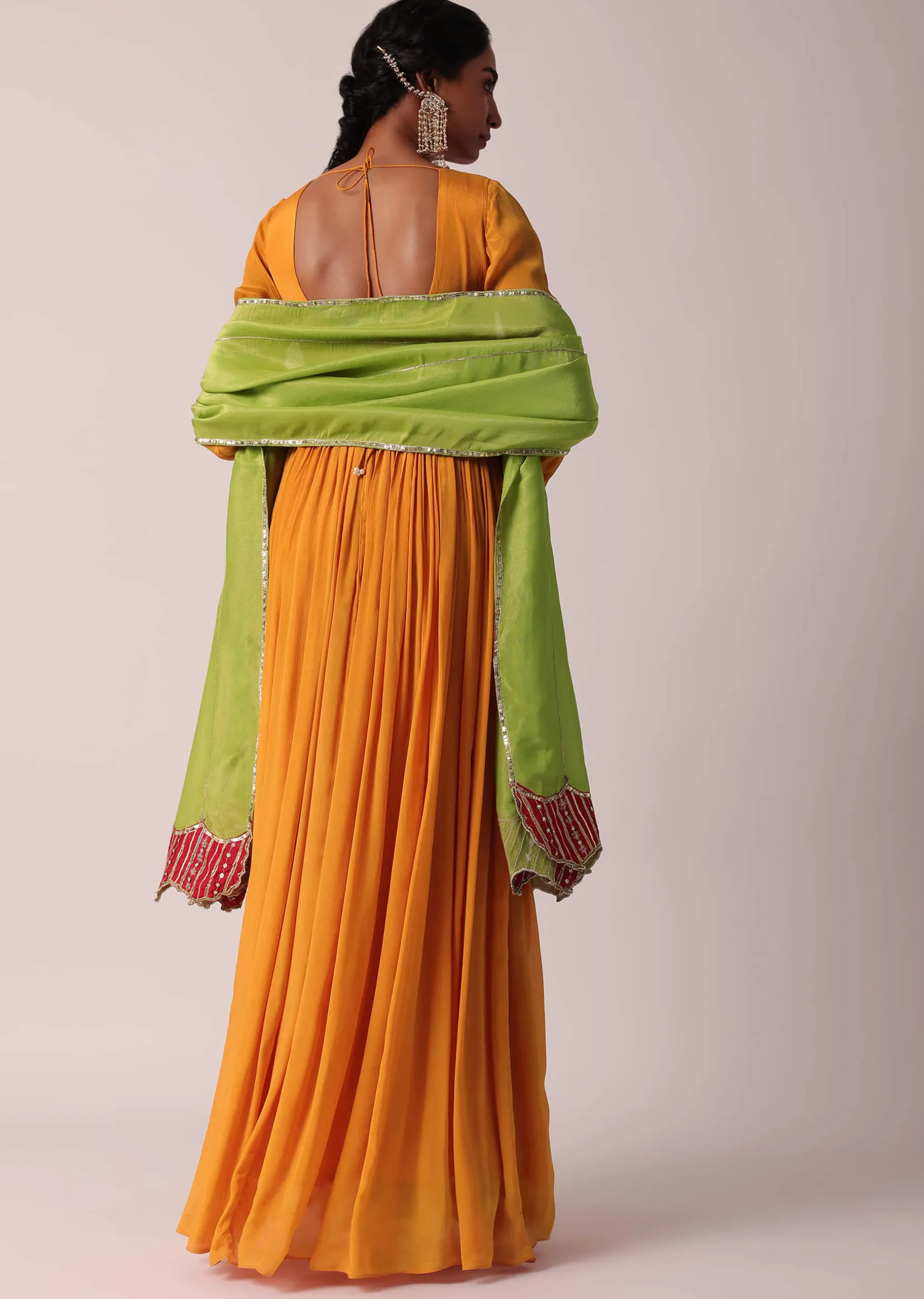 Orange Chiffon Anarkali With Dupatta