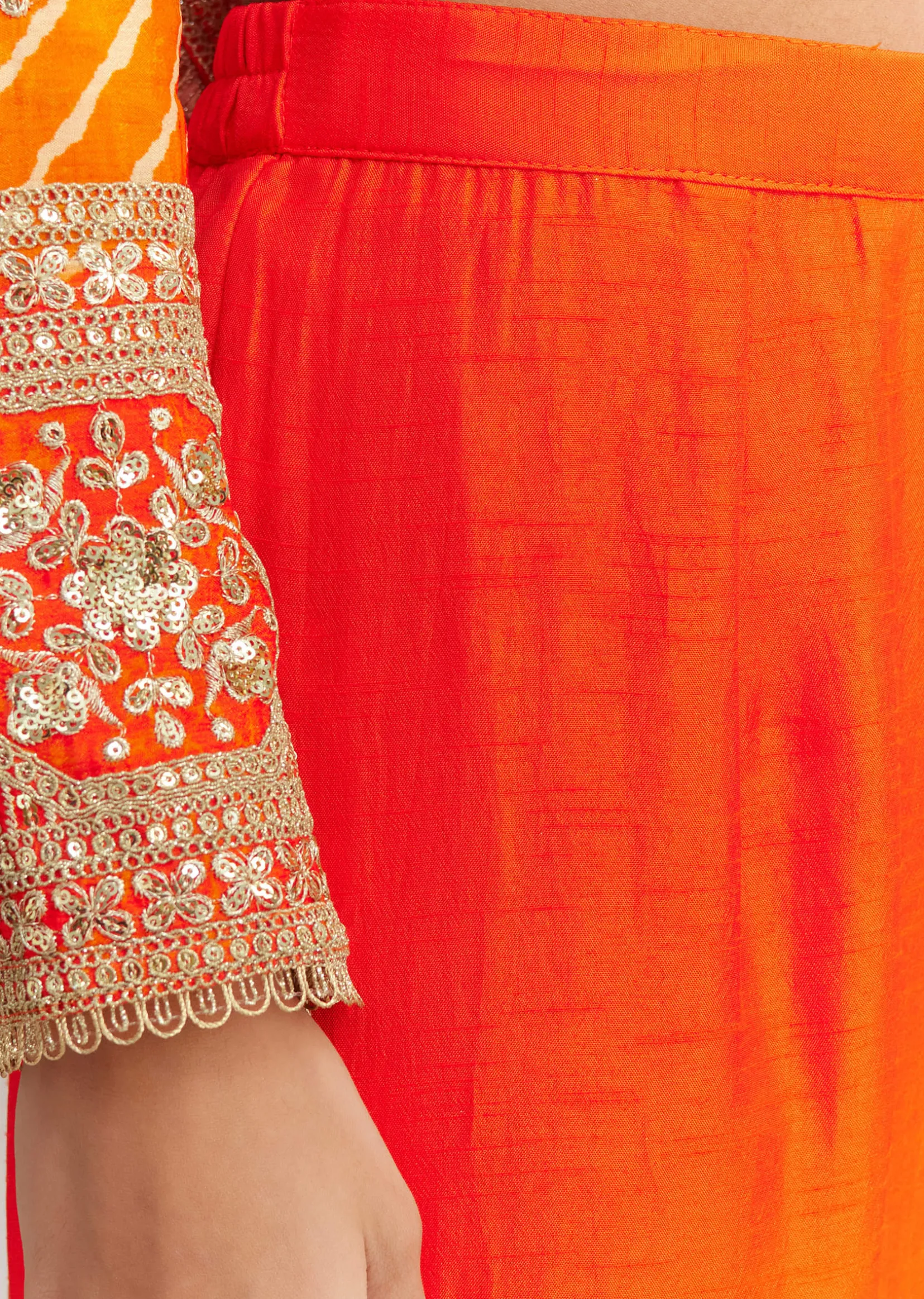 Orange Chinon Leheriya Embroidered Anarkali Set