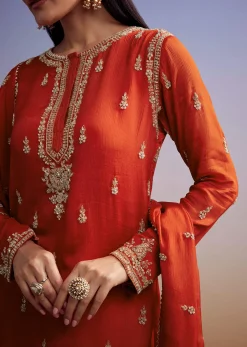 Orange Chinon Sharara Suit With Cut Dana And Sequins Work