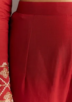 Orange Chinon Zardosi Moti Work Anarkali Dupatta Set