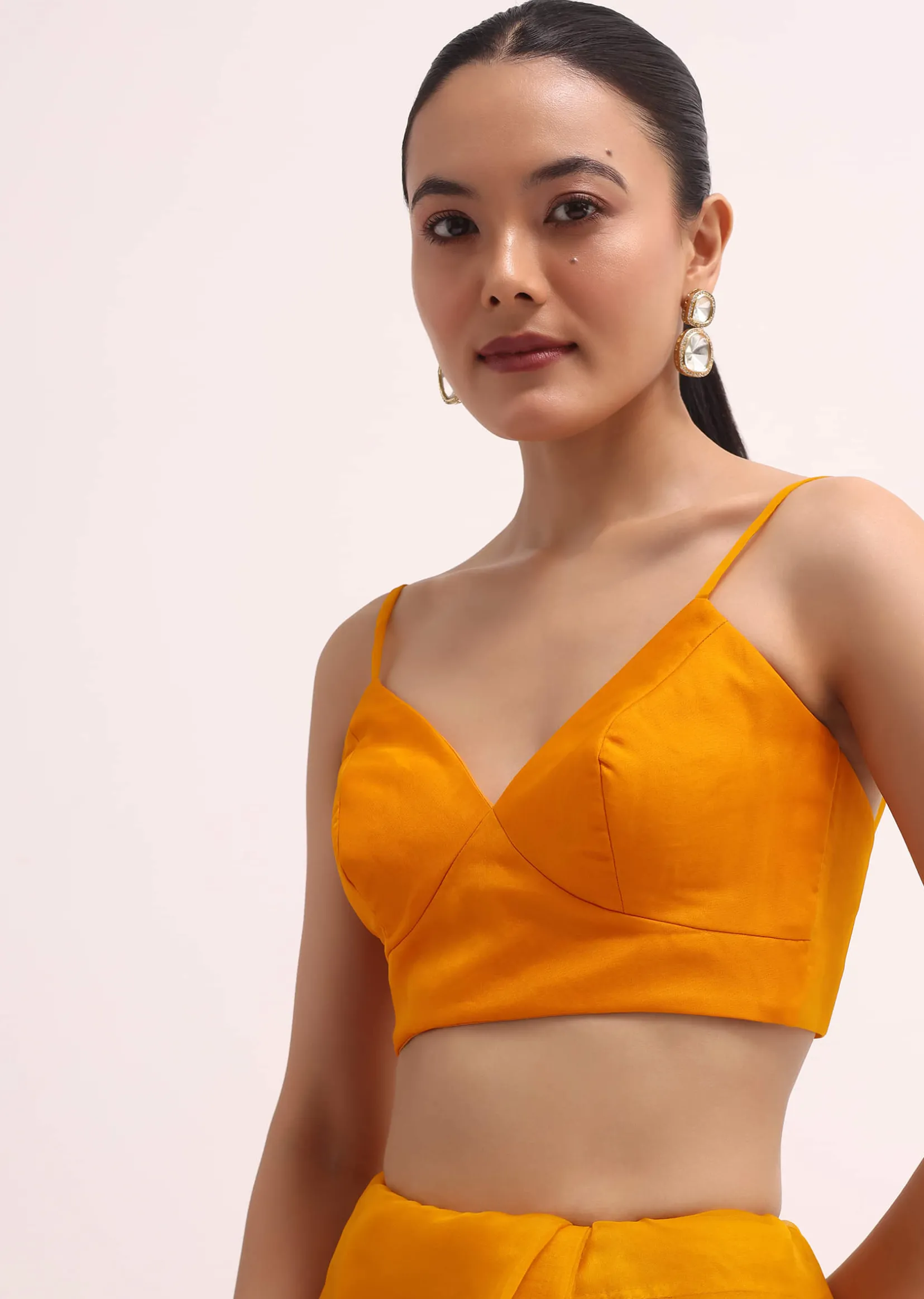 Orange 3D Sequin Organza Saree With Unstitched Blouse