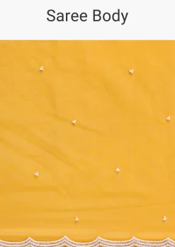 Orange 3D Sequin Organza Saree With Unstitched Blouse