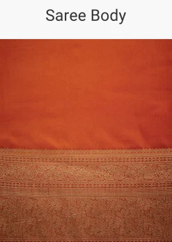 Orange Dola Silk Saree With Zari Border And Pallu