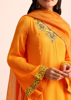 Orange Embroidered Chiffon Kurta Palazzo Set