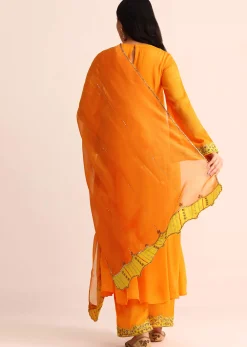 Orange Embroidered Chiffon Kurta Palazzo Set