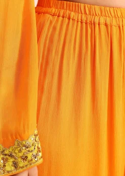 Orange Embroidered Chiffon Kurta Palazzo Set