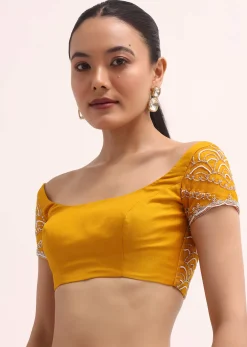 Orange Embroidered Organza Saree With Unstitched Blouse
