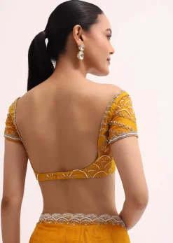 Orange Embroidered Organza Saree With Unstitched Blouse