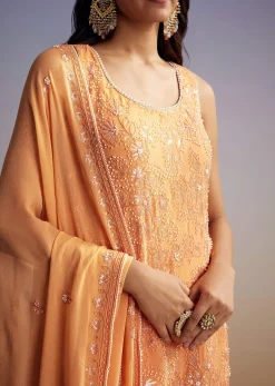 Orange Georgette Sharara Suit With Embroidered Kurta And Dupatta