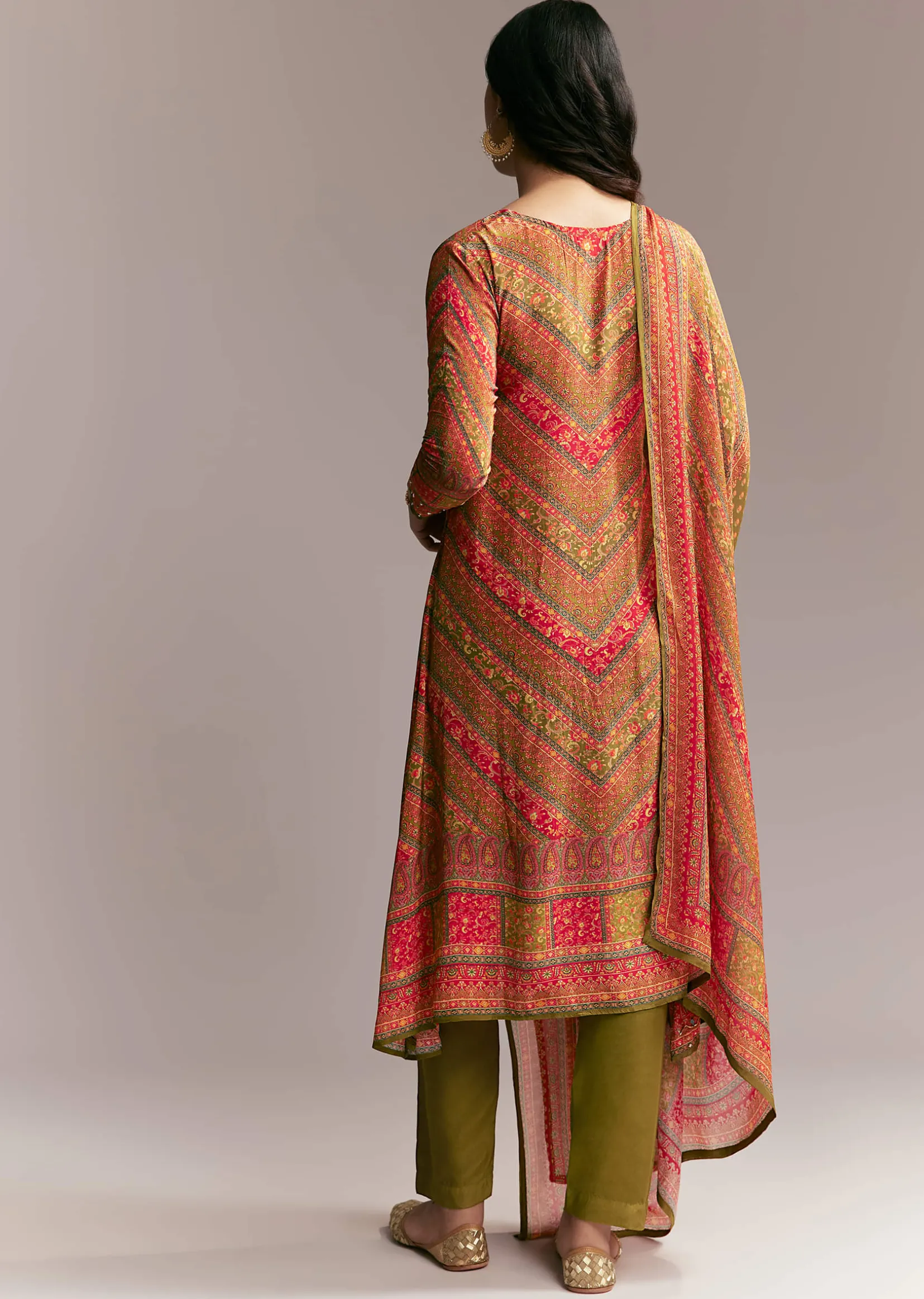 Orange Green Printed Kurta Set